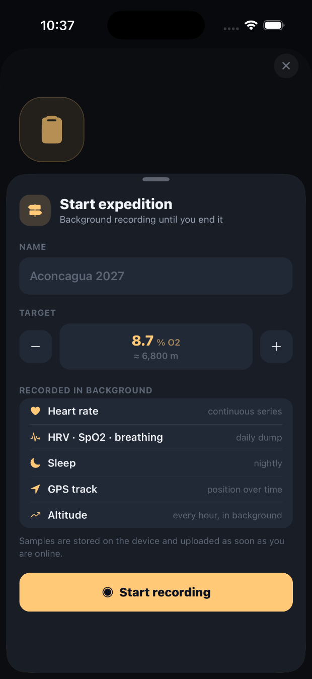 ALTYPHY app — expedition mode